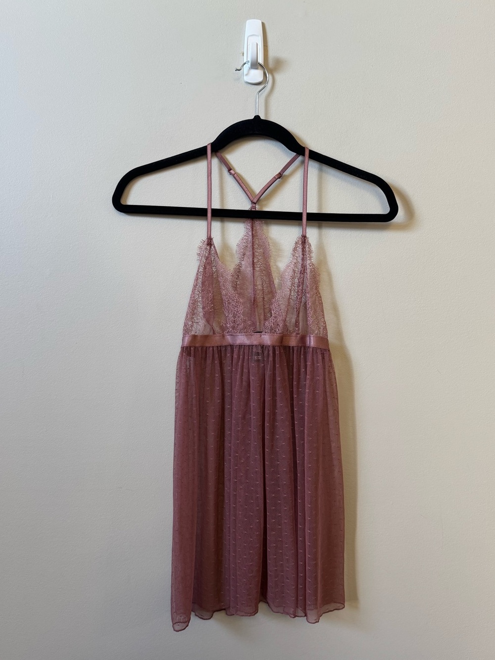 Victoria’s Secret sheer dot mesh lace babydoll  dusty mauve lingerie